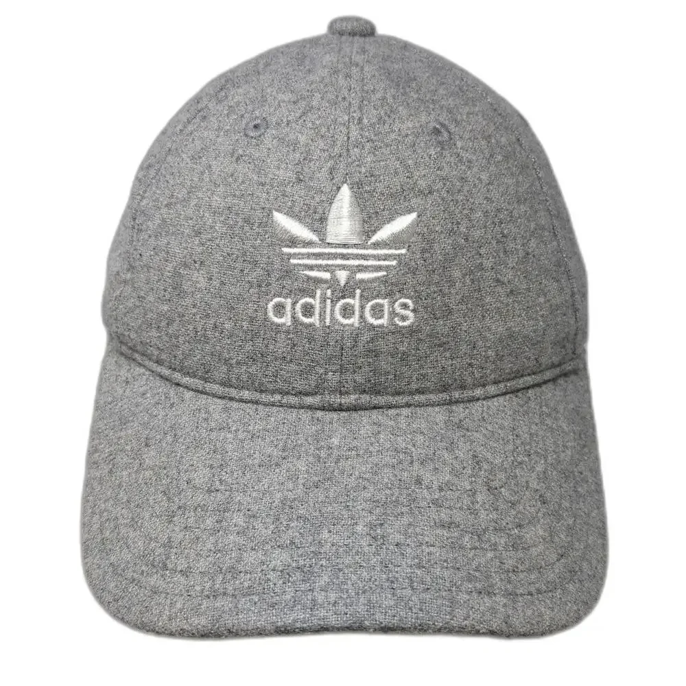 Adidas Baseball Cap Gray One Size Wool Blend Trefoil Embroidered Slideback Hat